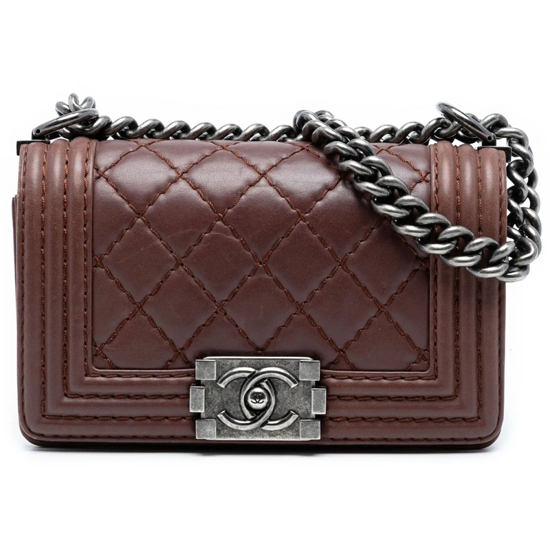 Chanel Sac à bandoulière Small Quilted Lambskin Wild Stitch Boy Flap braun
