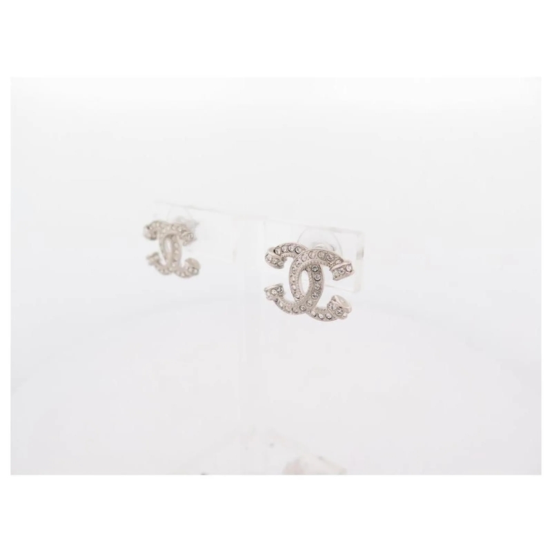 Chanel Ohrstecker NEUE CHANEL CC LOGO & STRASS METALLIC SILBERNE OHR silber