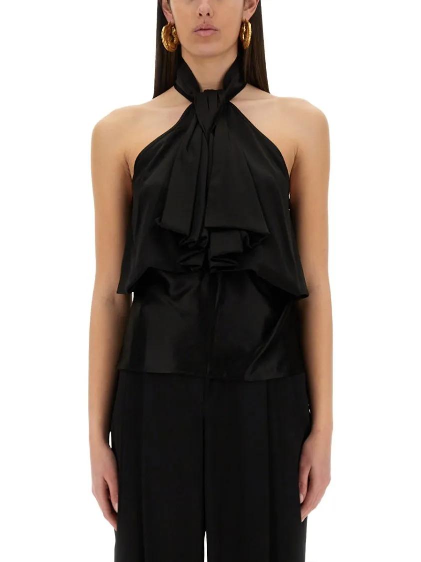 Thumbnail - Nina Ricci - Flowing Black Top With Bow Detail - Größe 38 - schwarz