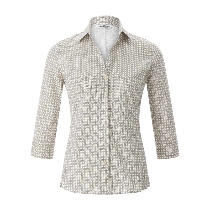 CALIBAN Bluse Hemdbluse mit Muster braun