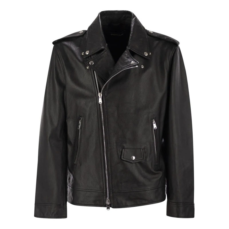 Dondup Lederjacke Black Biker Jacket In Nappa Leather Black