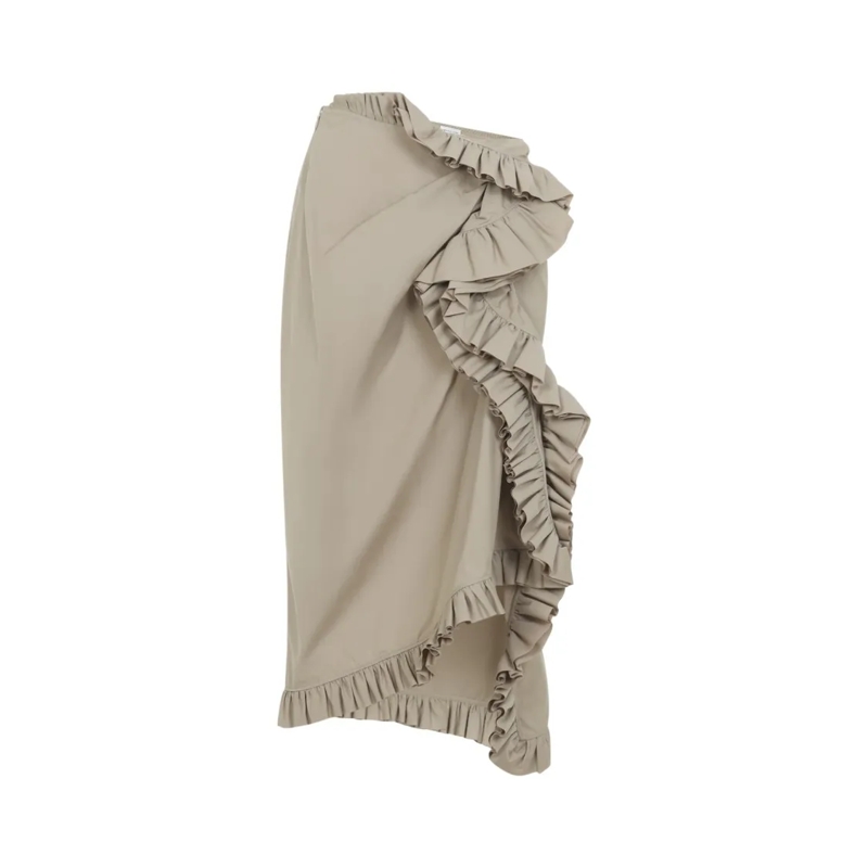 Dries Van Noten Midirok Asymmetrical Nude Midi Skirt With Cascading Ruffle Grey