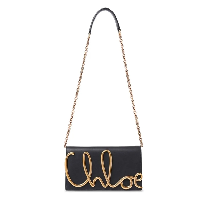 Chloé Schultertasche Rectangular Crossbody Bag With Gold-Tone Script Lo Black