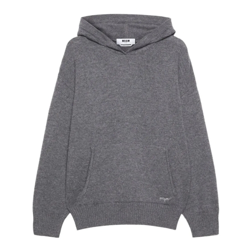 MSGM Hemden Embroidered-Logo Knitted Sweatshirt Grey