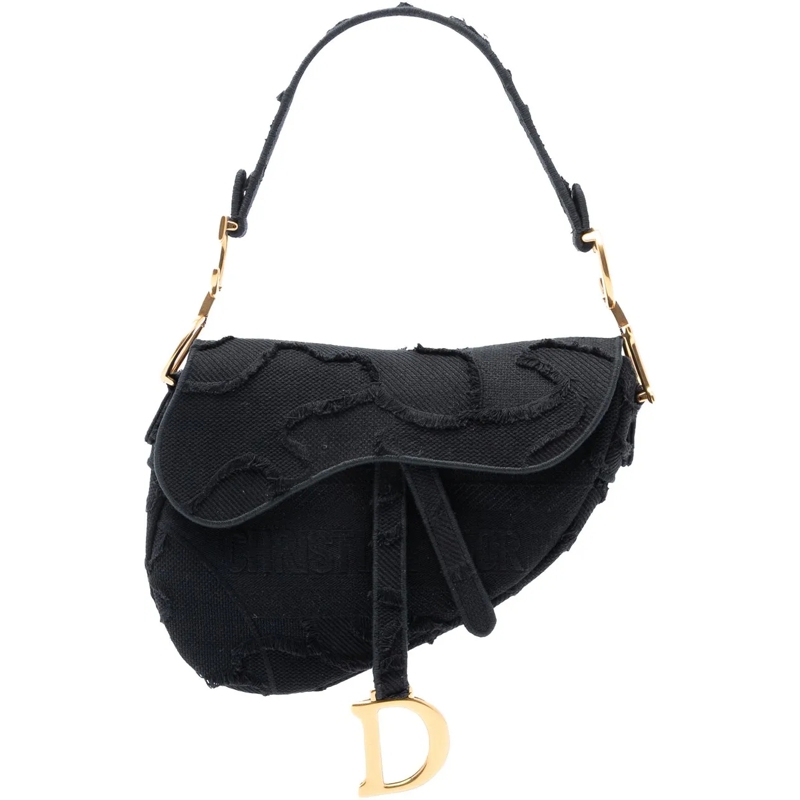 Christian Dior Schultertasche Canvas Embroidered Camouflage Saddle Bag schwarz