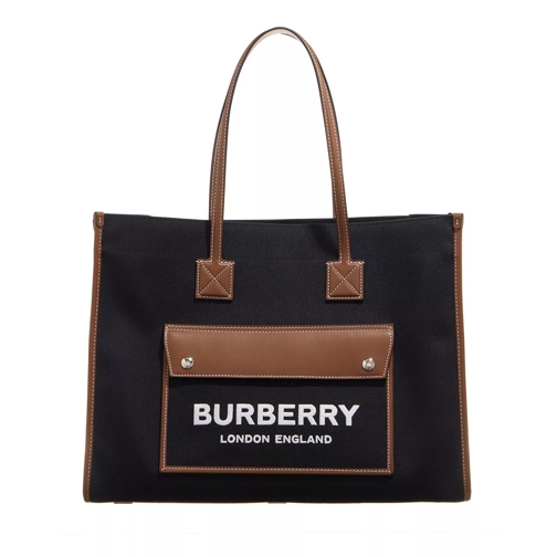 Burberry Freya Medium Shopper Bag Black Tan Borsa da shopping