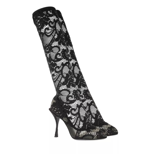 Dolce&Gabbana Under-The-Knee Boots Stretch Lace Black Stiefel