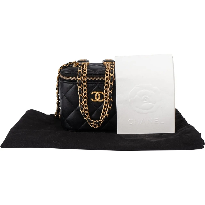 Chanel Tote Chanel Quilted Lambskin Mini CC Charmy Vanity Hand schwarz