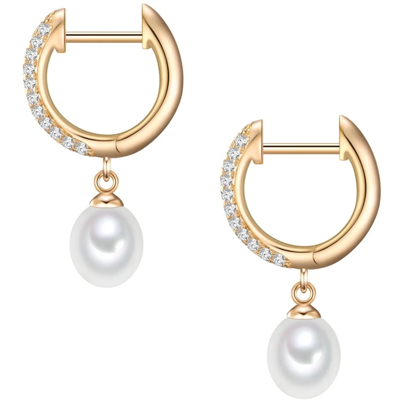 Valero Pearls Ohrhänger Sterling Silber Creolen Zirkonia Süßwasser-Zuchtpe gold(Image 3)