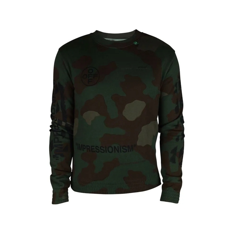 Off-White Top met lange mouwen Khaki Camouflage Sweatshirt With Iconic Branding Black