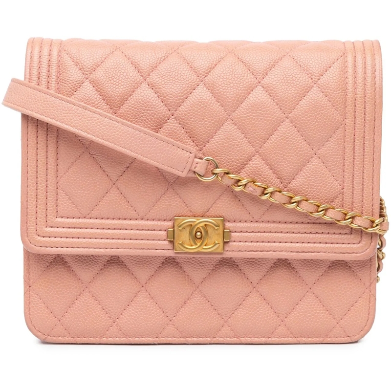 Chanel Schultertasche Quilted Caviar Square Boy Wallet On Chain rose