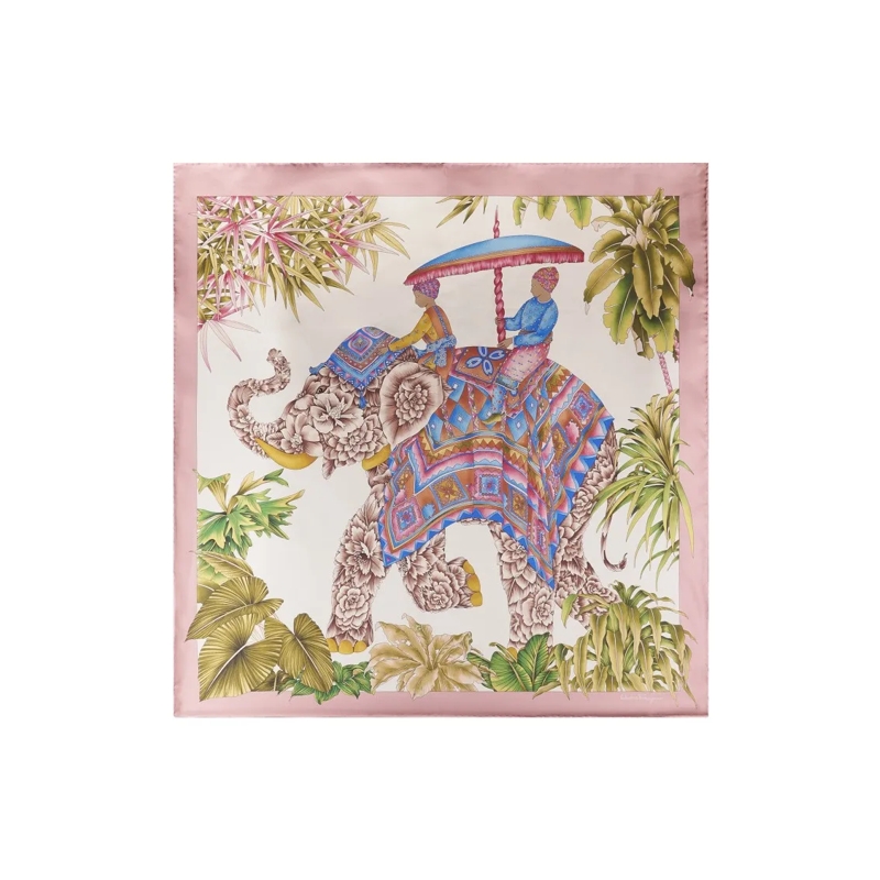 Salvatore Ferragamo Écharpe légère Silk Scarf With Elephant And Tropical Motif Multicolor