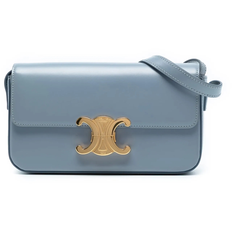 Celine Schultertasche Shiny Calfskin Triomphe Claude Shoulder Bag blau