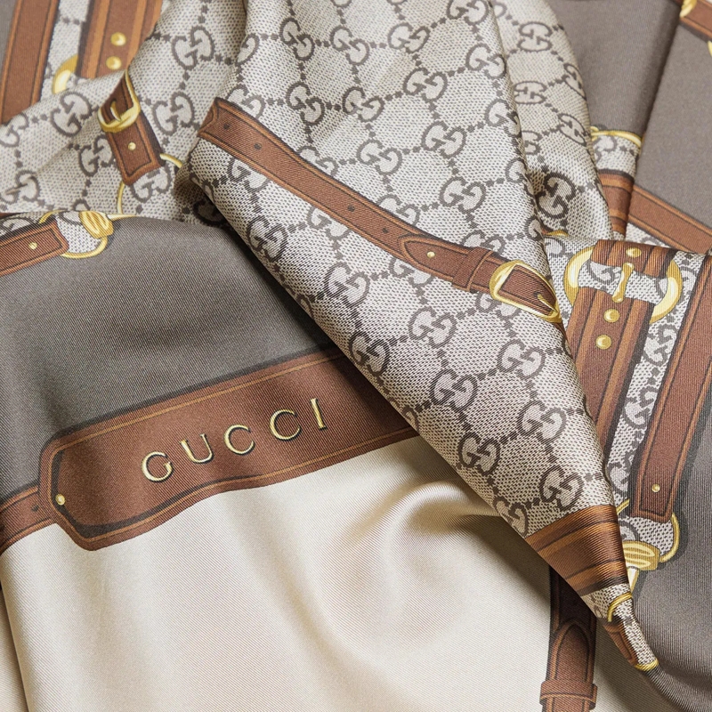 Gucci Halstuch Printed Silk Foulard Beige(Image 4)