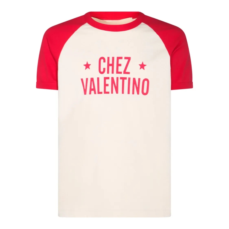 Valentino Garavani T-shirt White And Red Cotton T-Shirt Neutrals