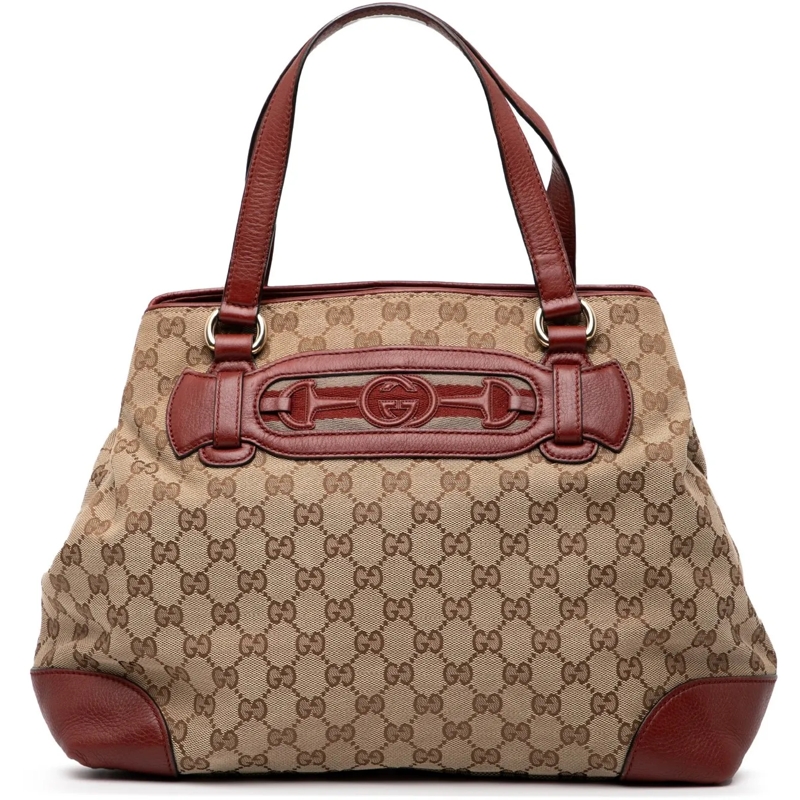 Gucci Shopper Medium GG Canvas Web Dressage Tote braun