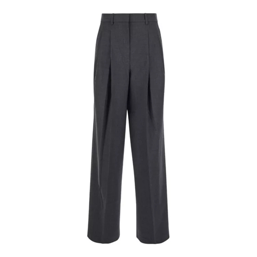 Theory Grey High-Waist Pants With Pences In Stretch Wool Black 