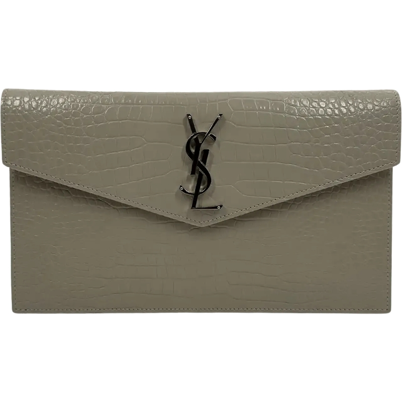 Saint Laurent Clutch Saint Laurent calfskin leather crocodile embossed  weiß