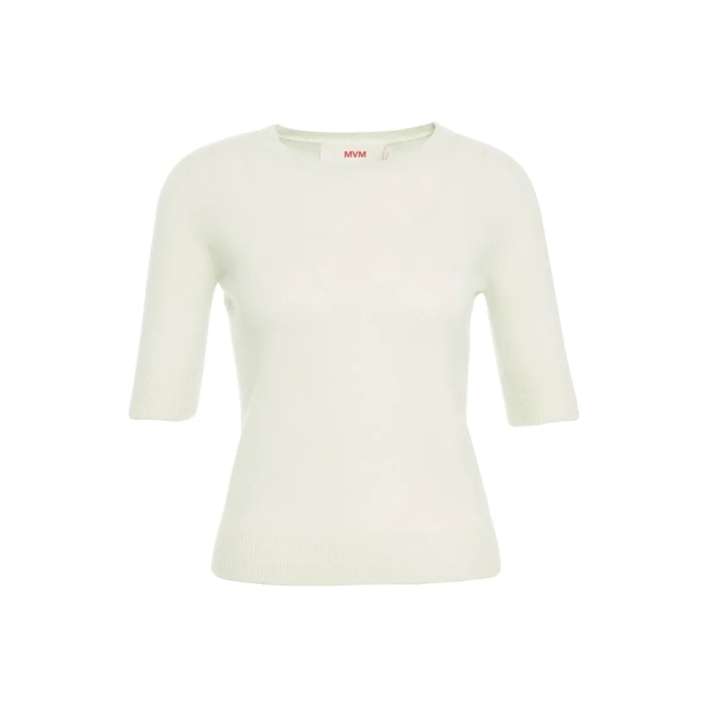 Mvm Trui Timeless Green Sweater With Ribbed Cuffs White