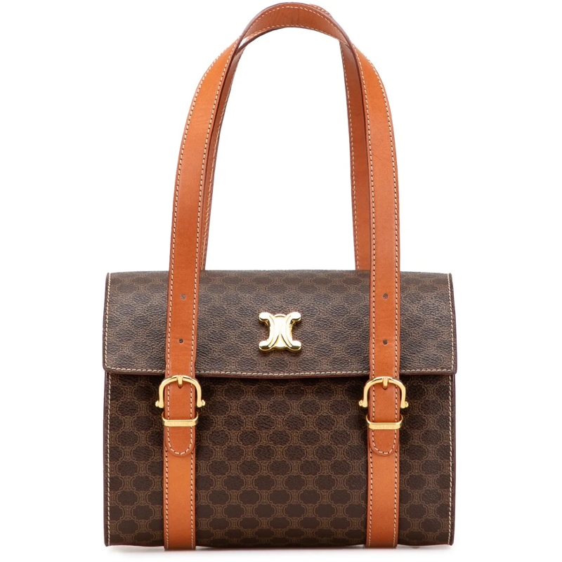 Celine Tote Macadam Coated Canvas Triomphe Blason Handbag braun