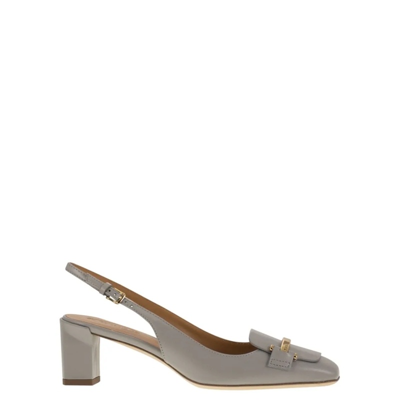 Tod's Sandalen Calfskin Leather Slingback Pump With Geometric Hee Grey