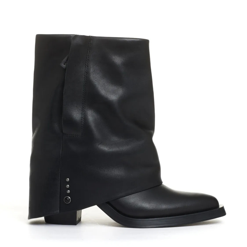 Ash Bottes Black Leather Rolled Top Boots With 60 Mm Heel Black