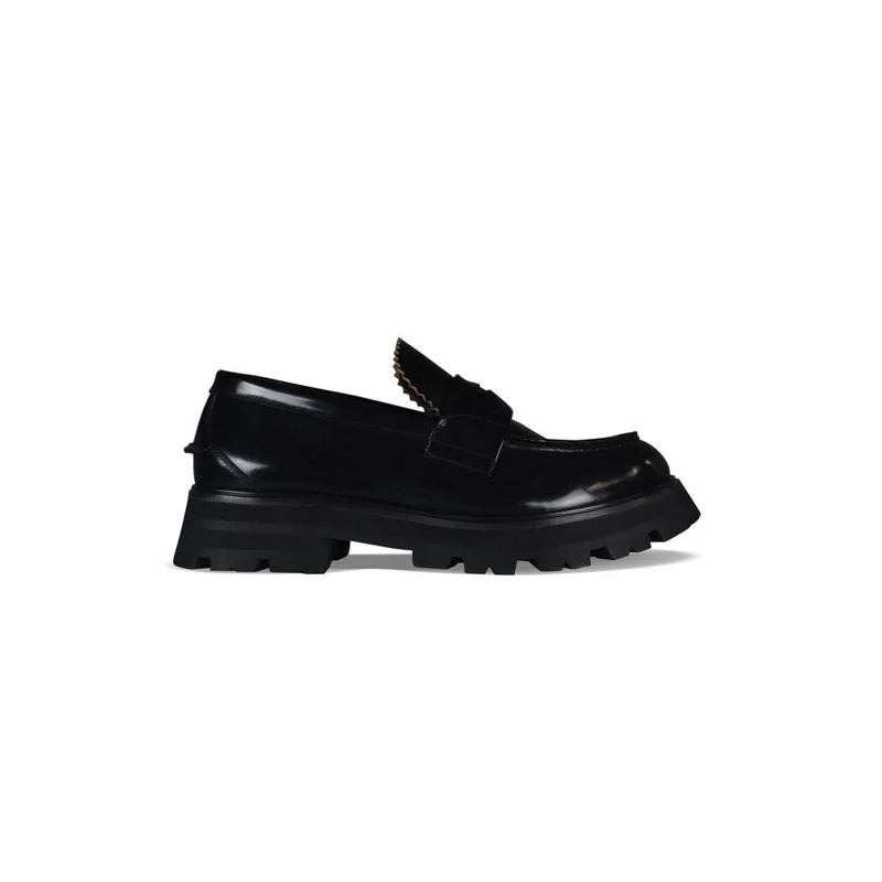 Alexander McQueen Loafer Round Toe Black Leather Loafers Black
