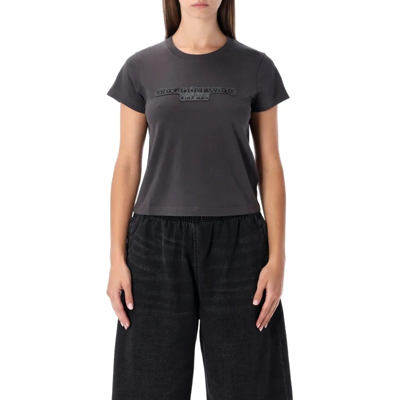 Alexander Wang T-shirt Grey Délavé Cotton T-Shirt With Logo Black