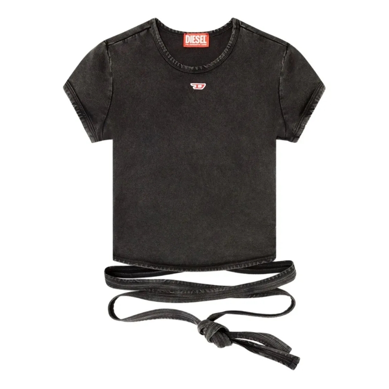 Diesel T-Shirt Fitted Top With Unique Bunny Tail Detail Black