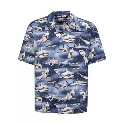 Palm Angels Multicolor Shark Bowling Shirt Blue 
