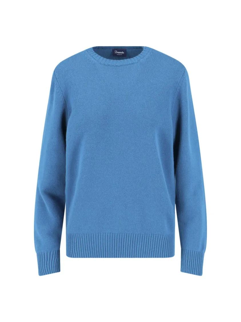 Thumbnail - Drumohr - Crewneck Cashmere Sweater With Ribbed Details - Größe 56 - blau