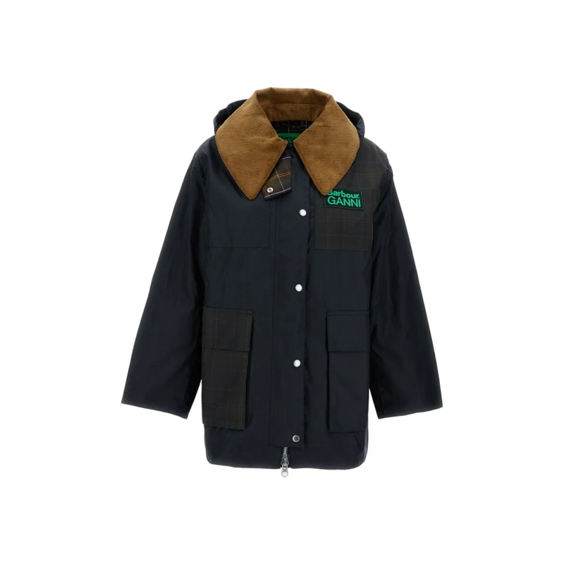 Barbour Manteau d'hiver Duffle Coat With Tartan Patchwork And Corduroy Col Blue