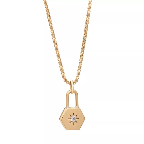 Rachel Jackson London 9K Solid Star Set Diamond Hexagon Padlock Necklace gold Korte Halsketting