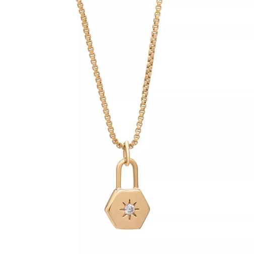 Rachel Jackson London 9K Solid Star Set Diamond Hexagon Padlock Necklace gold Collier court