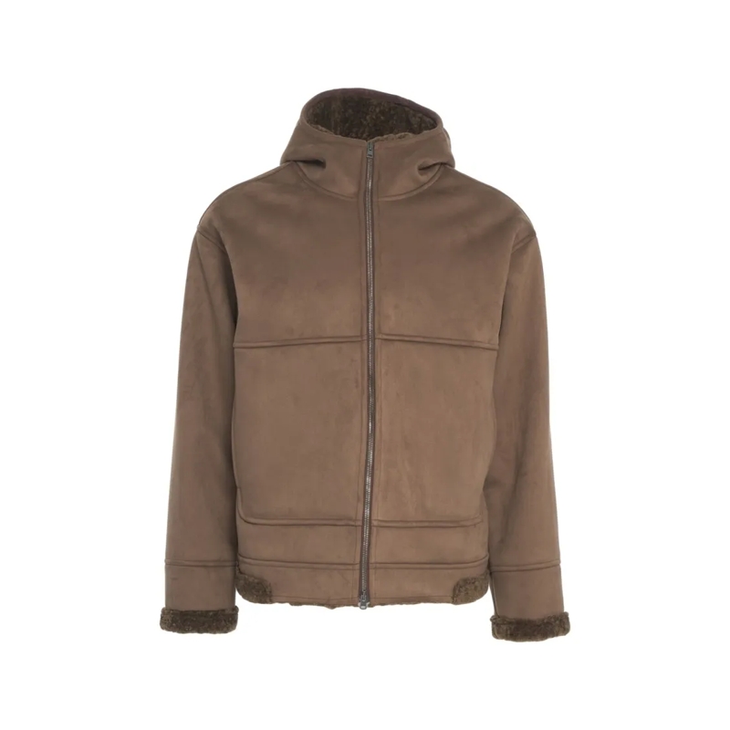 Herno  Suede Jacket With Shearling Lining And Integrated  Brown