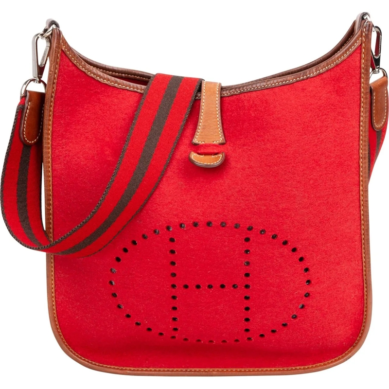 Hermès Tote Hermes Rouge Wool Felt Evelyne PM Crossbody Bag rot