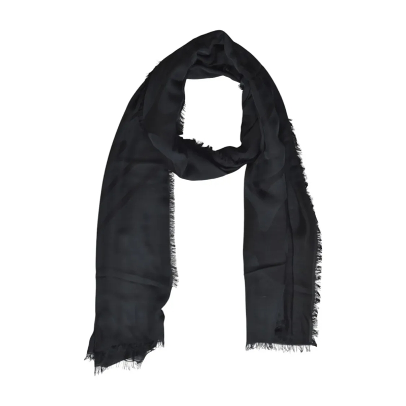 Max Mara Écharpe légère Black Fringed Scarf With Subtle Sheen Black