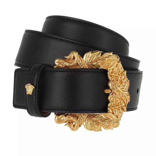 Versace Leather Belt Black Tribute Gold Cintura in pelle
