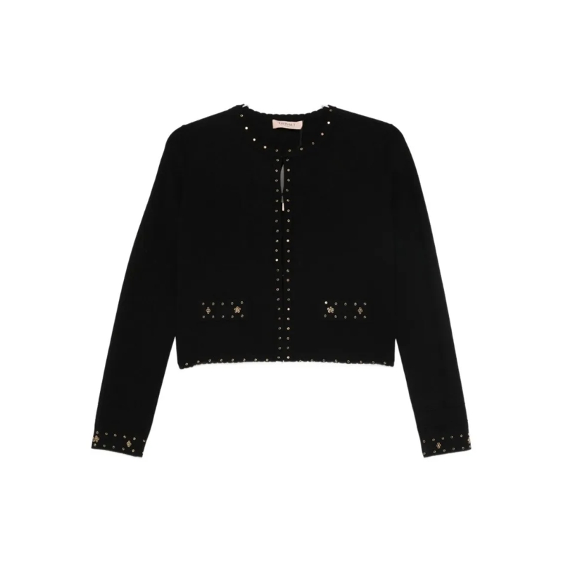 Twin-Set Strickjacke Cropped Black Cardigan With Metallic Eyelet Detail Black