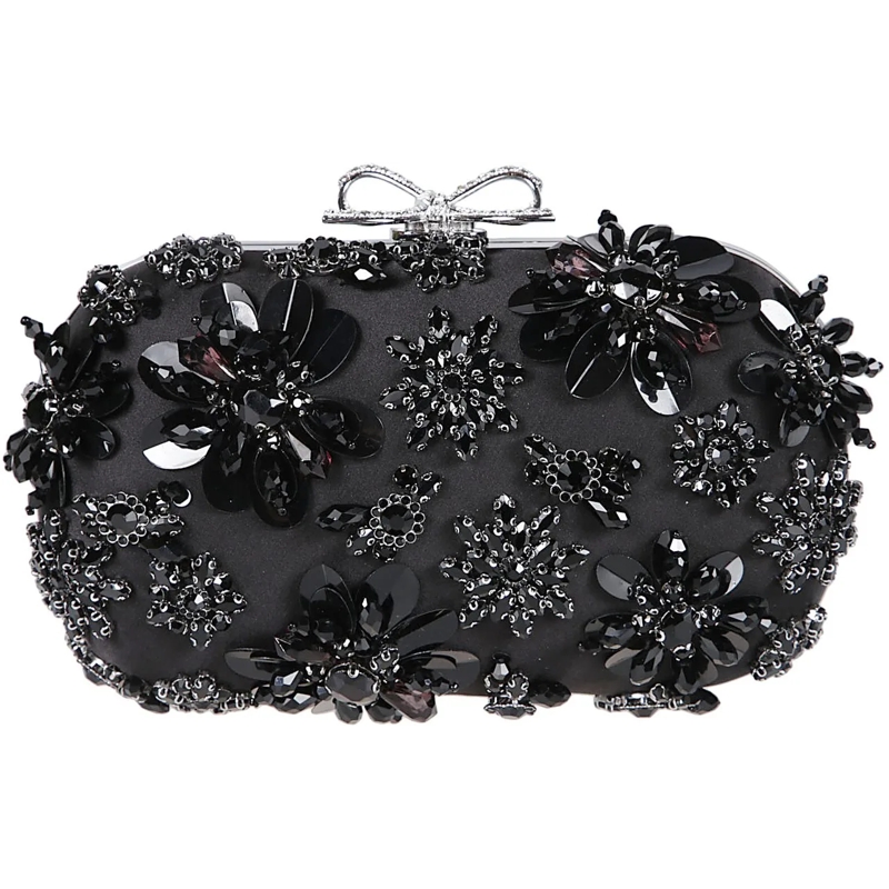 Self Portrait Fourre-tout Satin Floral Crystal Clutch Bag Black schwarz