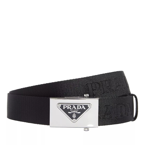 Prada Logo-Buckle Woven Belt Black Geweven Riem