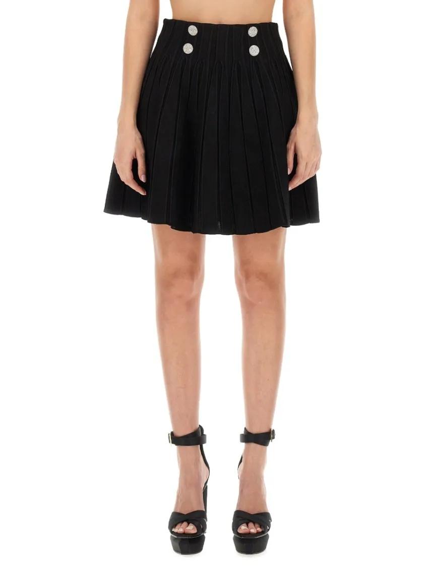 Thumbnail - Balmain - Pleated Black Skater Skirt - Größe 36 - schwarz