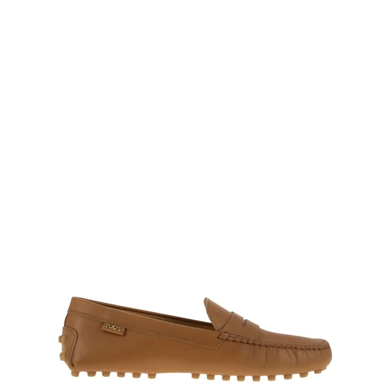 Tod's Ballerinas Leather Moccasin Rubber Sole Brown