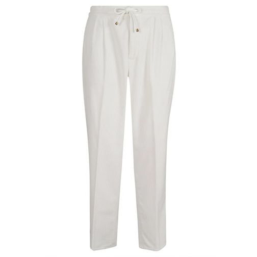 Brunello Cucinelli  Pure Cotton Velvet Trousers With Zip Closure White