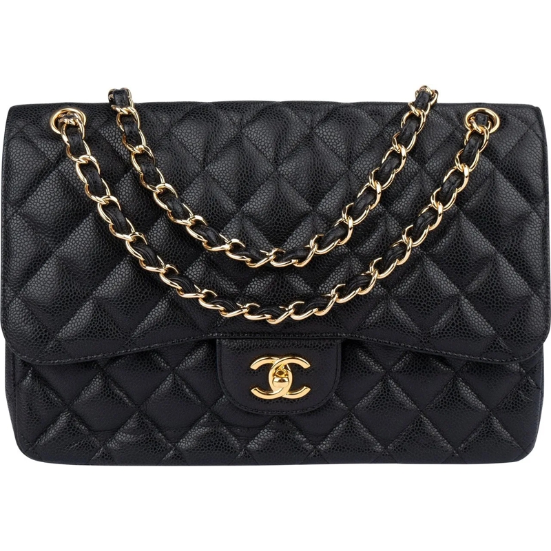 Chanel Sac à bandoulière Chanel Quilted Caviar Leather Jumbo Double Flap Cr schwarz
