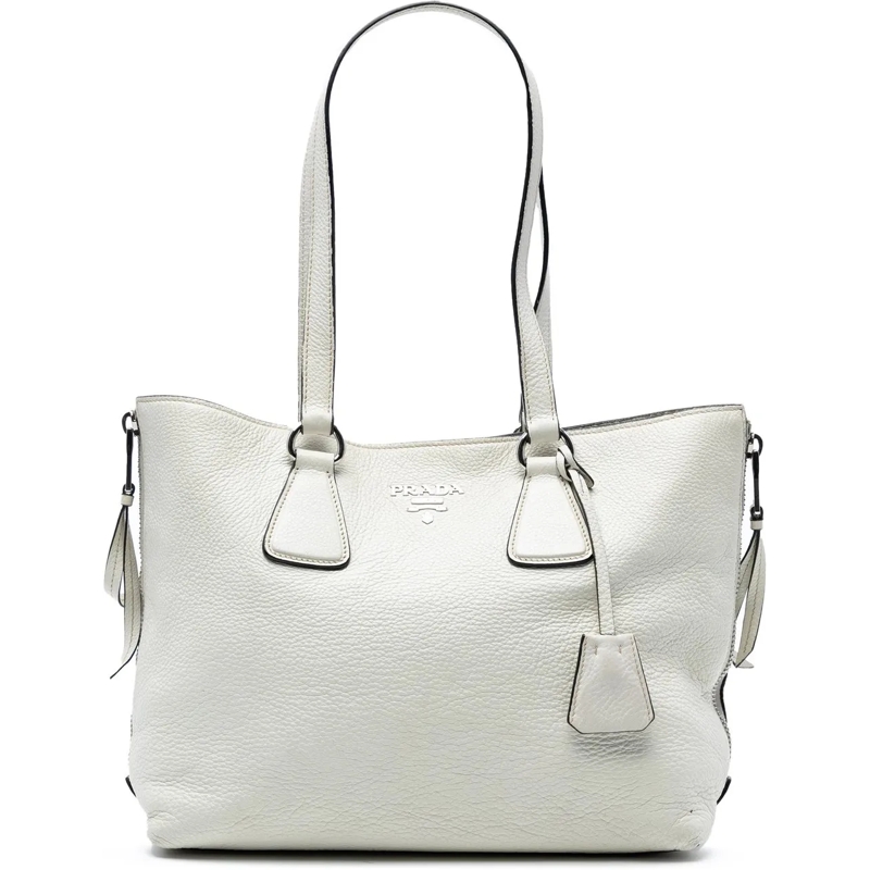 Prada Shopper Vitello Daino Side Zip Tote weiß