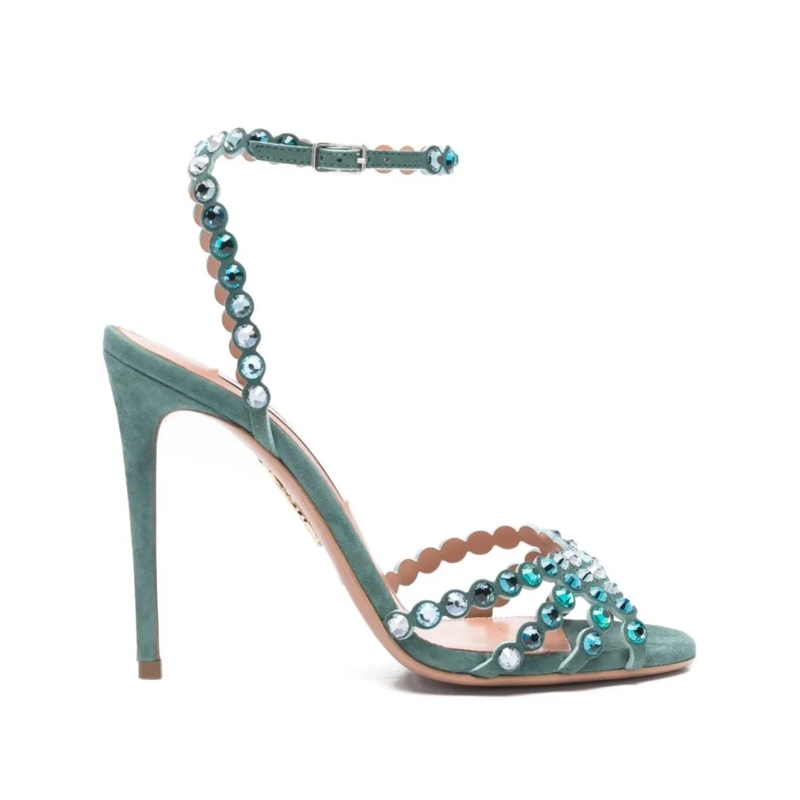 Aquazzura Sandalen High-Heeled Sandals With Reflective Embellishments Green