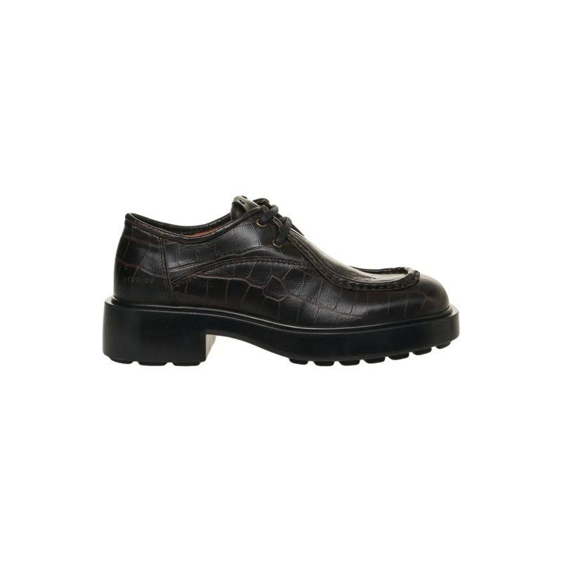 Copenhagen Ballerines Crocodile-Effect Lace-Up Shoes With Sole Black