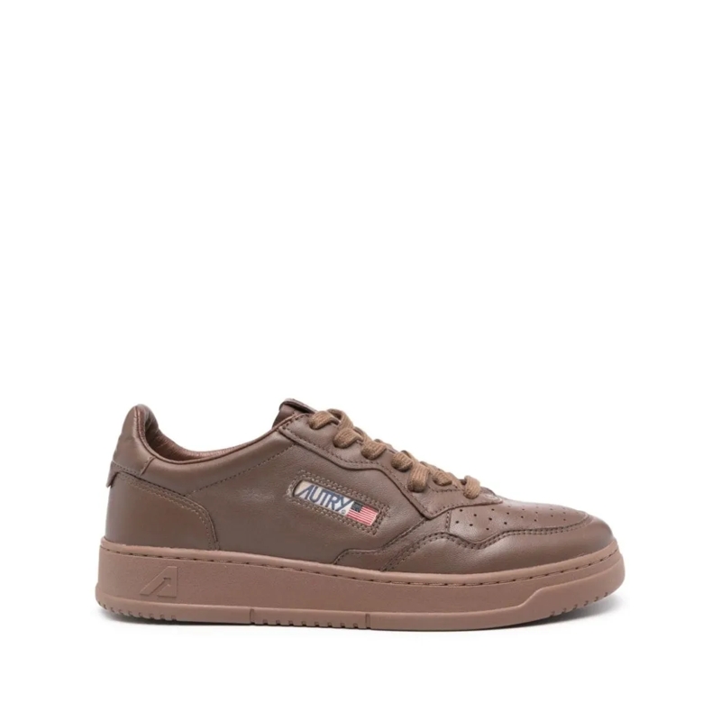 Autry International Lage-top sneaker Round Toe Sneakers In Chocolate Brown Calf Leather Pink