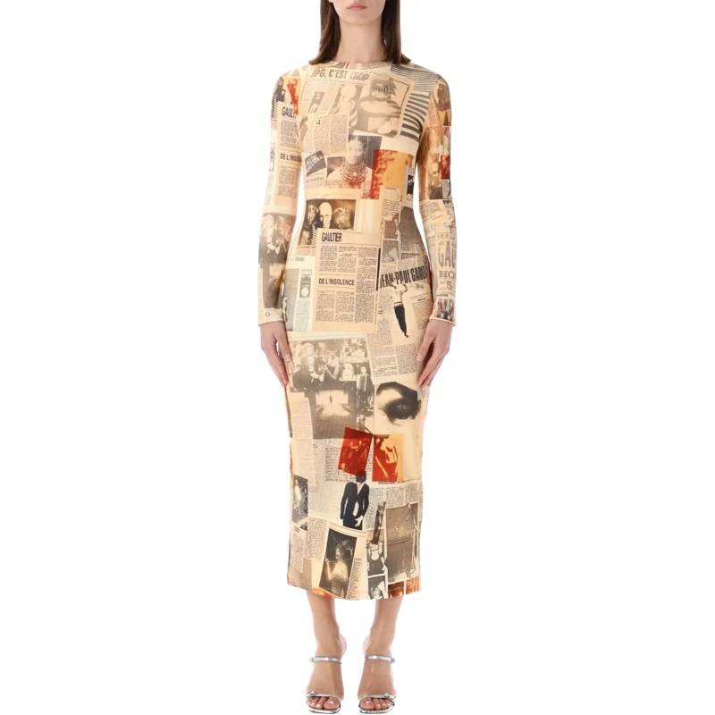 Jean Paul Gaultier  "Journal" Print Long Dress Neutrals